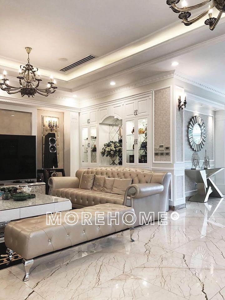 Lắp đặt bộ sofa tân cổ điển bọc da cho biệt thự Ciputra Thiết kế phòng khách biệt thự