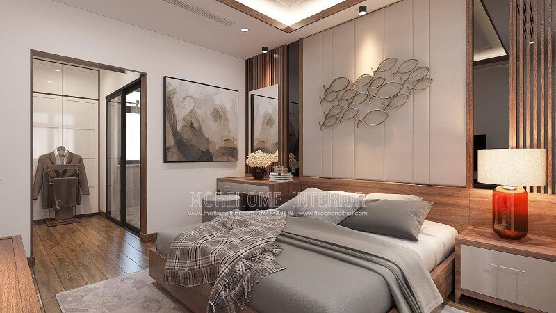 Nếu bạn đang tham khảo về phòng ngủ nam khép kín thì cách trang trí phòng ngủ liền phòng tắm, phòng vệ sinh theo phong cách hiện đại tại biệt thự Vinhomes Imperia Hải Phòng là một gợi ý khá độc đáo. Thiết kế nội thất biệt thự