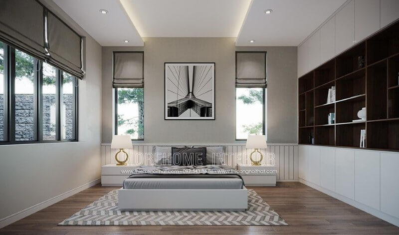 Tranh trang trí tường canvas đen trắng độc đáo cho phòng ngủ hiện đại. Thiết kế nội thất phòng ngủ biệt thự