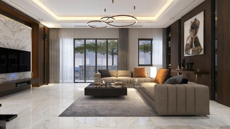 Mẫu sofa góc hình chữ L đẹp khi được đặt đúng vị trí và đúng khung cảnh, bạn có thể tham khảo ý tưởng trong mẫu thiết kế nội thất biệt thự Parkcity hay nhiều hơn nữa tại website Morehome: thietkenoithat.com Thiết kế phòng khách biệt thự