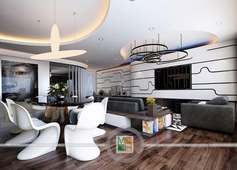 Mẫu thiết kế chung cư đẹp với màu sắc chủ đạo là màu nâu veneer trầm mang đến cảm giác sang trọng và ấm cúng cho không gian nhà. Nội thất chung cư hiện đại