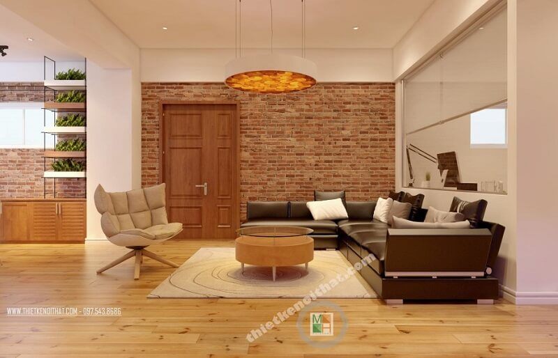 Thiết kế phòng khách chung cư đẹp sử dụng đồ nội thất gỗ công nghiệp cao cấp mang đến sự sang trọng và đẳng cấp trong tình đường nét
