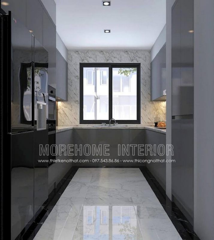 Đối với phòng bếp hiện đại không được lớn, mẫu tủ bếp chữ U gỗ công nghiệp acrylic màu xám là lựa chọn không thể hơn, đặc biệt phù hợp với các không gian chung cư, biệt thự, nhà phố.