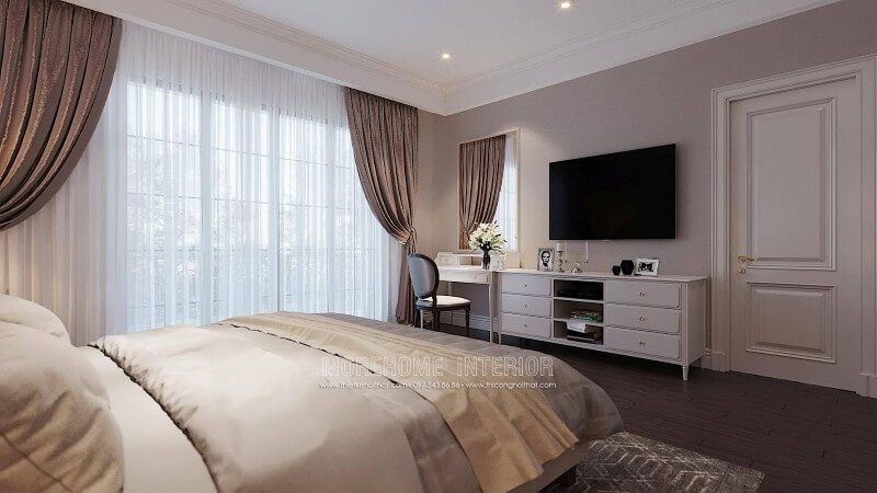 Mẫu kệ tivi phòng ngủ hiện đại với màu trắng đẹp.