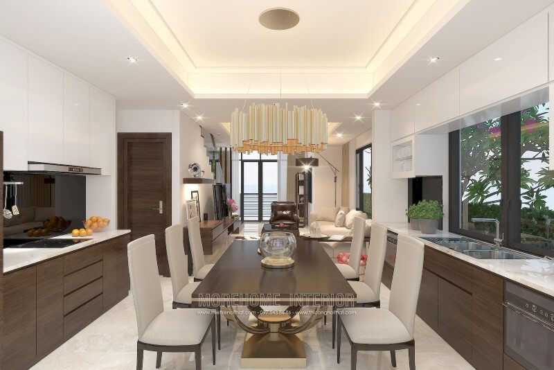 .
Tủ bếp gỗ Laminate có phong cách hiện đại, mặt bếp được ốp bằng đá nhân tạo solid sorface LG cao cấp, không bị thấm nước giúp cho bề mặt luôn sạch sẽ. Quá trình lau chùi cũng diễn ra nhanh hơn.